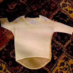 Charming Charlie Sheer Gold Glitz and Cream 3/4 Sleeve Top Size Small